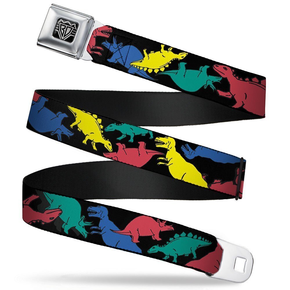 2380 Seatbelt Belt - Dinosaurs Black/Multi Color - 1.0" Wide - 20-36 Inches
